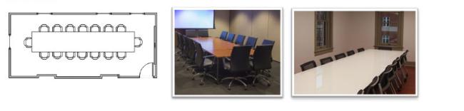 Boardroom event layout - long rectangular table with chairs lining the long sides and a single chair on each short side.