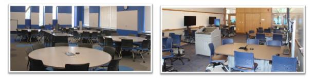 TEAL Classroom layout - tables with technology features distributed throughout the room.