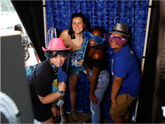 A group of female students in a photo booth